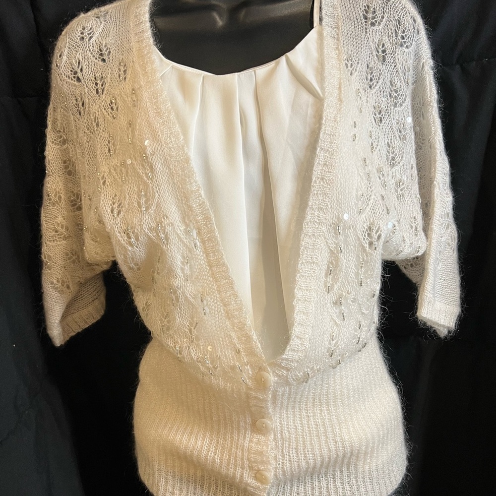 Ann Taylor LOFT XS Cream Laced Top Cardigan - Picture 3 of 6